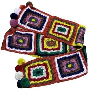 Mossimo granny square pom pom scarf